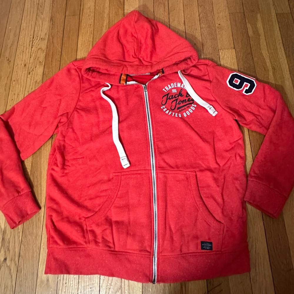 Jack & Jones Vibrant Red Hoodie with Zip and Logo